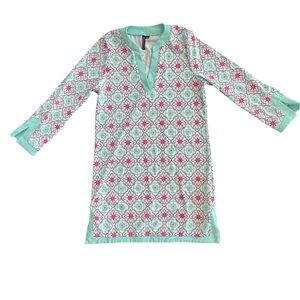 AQUA et SOL Swim Cover Up Tunic Dress Pink Teal UPF 50 Quick Dry Size Small